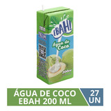 Água Saborizada Ebah Água De Coco Sem Glúten Em Caixa 200 Ml 27 Un