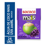 Água Saborizada Sococo Água De Coco Mais Água De Coco Mais Uva Em Caixa 200 Ml 24 Un