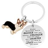 Ahaeth Corgi Lover Gifts Chaveiro Encouragement Gift You Are Braver Stronger Smarter Than You Think Funny Keychains Corgi Keychain, Aço Inoxidável., Stainless-steel