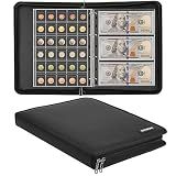 Álbum De Coleção De Moedas à Prova De Fogo Para Colecionadores- álbum De Coleta De Moedas Com 300 Bolsos E Estojo De Armazenamento De Dinheiro Com 36 Capas Para Itens De Coleção De Moedas- Cédulas-