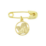 Alfinete Liso Com Pingente Anjo Da Guarda Banhado A Ouro 18k