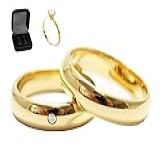 Alianças Par 6mm Italianas Com Pedra Brilhante De Zirconia Banhadas A Ouro 24k Com Anel Solitario E Caixa De Veludo Premium Casamento Noivado Namoro