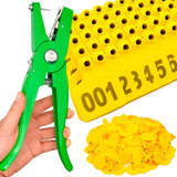 Alicate Aplicador Com 100 Brincos Grandes 7 6x6cm   Bovinos