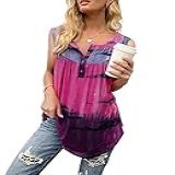 Amclos Blusa Feminina Floral Tie-dye Gola V, Túnica De Botão, Casual, Plissada, Regatas, Blusas De Manga Comprida, Tie Dye-purple, P
