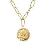 American Coin Treasures Colar Com Pingente De Moeda Marianne - Corrente Estilo Clipe De Papel De 45 Cm - Bisel Redondo Dourado - Francês 20 Cêntimos, Zinco, Sem Pedra Preciosa