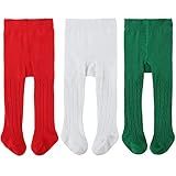 American Trends Meia-calça Legging Para Meninas De Halloween Com Tiras De Tricô, Branco Puro, Vermelho, Verde, 3 Pares, 2-4t