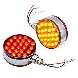 Amopa Corp 2 Peças Redondo 10 Cm Dupla Face Suporte De Pino único 48-led Vermelho âmbar Para-lama Refletiva Luz Selada Com Caixa Cromada