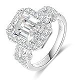 Amorenel Anel De Noivado Feminino Moissanite Corte Esmeralda 5cttw Cor D Vvs1 Claridade Moissanite Anel De Casamento Banhado A Prata Esterlina 925 Ouro Branco 18k Eterna Joia De Pedra Preciosa