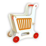 Andador Carrinho De Supermercado Laranja Em Madeira