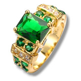 Anel, De Esmeralda Natural! Folheado A Ouro 18k! Tamanho: 17