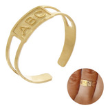 Anel Abc Infantil Escola Regulável Folheado A Ouro 18k