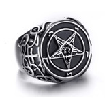 Anel Aço Inox Lúcifer Satan Diabo Pentagrama Supernatural Mc