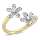 Anel De Ouro Flor Diamantes Brilhante Delicado Aberto Luxo