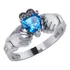 Anel De Prata 925 Claddagh Topázio Azul- Unissex