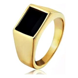 Anel Dourado Masculino Pedra