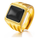 Anel Dourado Pedra Onix