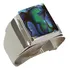 Anel Em Prata 950k Com Abalone Natural Retangular 10x12mm