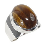 Anel Em Prata 950k Com Olho De Tigre Oval 12x16mm