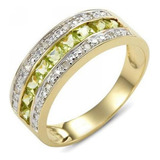 Anel Feminino Banhado Em Ouro Verde Peridoto Três Camadas