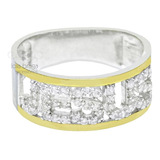 Anel Feminino Escrito Jesus Em Prata 950 2 Filetes Ouro 12k 