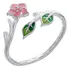 Anel Feminino Prata 925 Flor & Folha Esmaltado Ajustável 