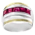 Anel Feminino Prata 950 2 Filetes Ouro 12k Pedras Cor Rubi