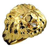 Anel Masculino Leão Cravejado Banhado A Ouro 18k Luxo
