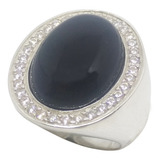 Anel Oval Onix Prata