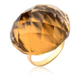 Anel Pedra Natural Cristal Fumê Ouro 18k Puro