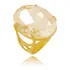 Anel Pedra Oval Grande Cristal Branco Banhado A Ouro 18k