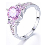 Anel Pedra Rosa Zirconia