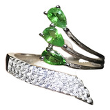 Anel Prata Zirconia Esmeralda