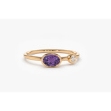 Anel Solitario De Ouro 18k Diamante Aliança Ametista Luxo