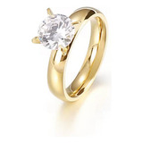 Anel Solitario Feminino Dourado