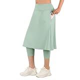 Anivivo Saia Feminina Longa Na Altura Do Joelho Com Leggings Capri E Saia Com Bolsos De Cintura Alta Com Zíper, Verde Claro, Xgg