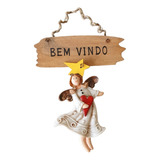 Anjo Com Placa Bem Vindo Em Resina Enfeite Para Porta