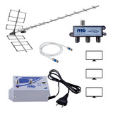 Antena Digital Externa Yagi Amplificador Linha Kit P 3 Tvs