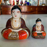 Antigo Par Esculturas Budas Satsuma Porcelana Japonesa