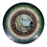 Antigo Prato De Parede Em Porcelana Pintado A Mão - R 10543
