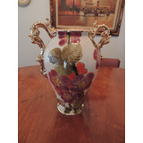 Antigo Vaso Central Dourado Lindo Vintage Floral Raridade