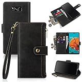 Antsturdy Capa Carteira Para Samsung Galaxy S8+/s8 Plus Com Porta-cartões Para Mulheres E Homens, Capa Para Celular Galaxy S8+/s8 Plus Com Bloqueio De Rfid, Capa Flip De Couro Pu Com Alça Com Zíper