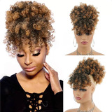 Aplique Fibra Orgânica Coque Afro Puff Com Franja Cacheado