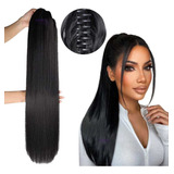 Aplique Rabo De Cavalo 45cm Fibra Orgânica 150 Gramas Cor Liso Preto 1