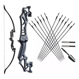 Arco Recurvo Profissional Forte Alumínio 50lbs   10 Flechas