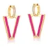 Argola 2 Em 1 Pingente Esmaltado Pink Semijoia Banhada  Ouro