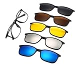 Armação De Óculos Com Lente Transparente   5 Lentes Clip On Polarizadas E Com Proteção UV400  Preto 