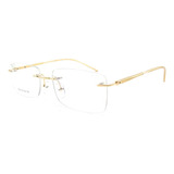 Armação Oculos Sem Aro Flutuante Leve Dourado Retangular C7