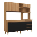 Armário Cozinha Compacta Mdp Mel E Preto 1 95x1 85m Splendor