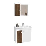 Armário Para Banheiro Kit Completo Munique Com Espelho Cuba E Armário Superior  Branco Ipê 