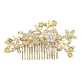 Arranjo Enfeite Aplique Cabelo Noiva Dourado Strass Perola